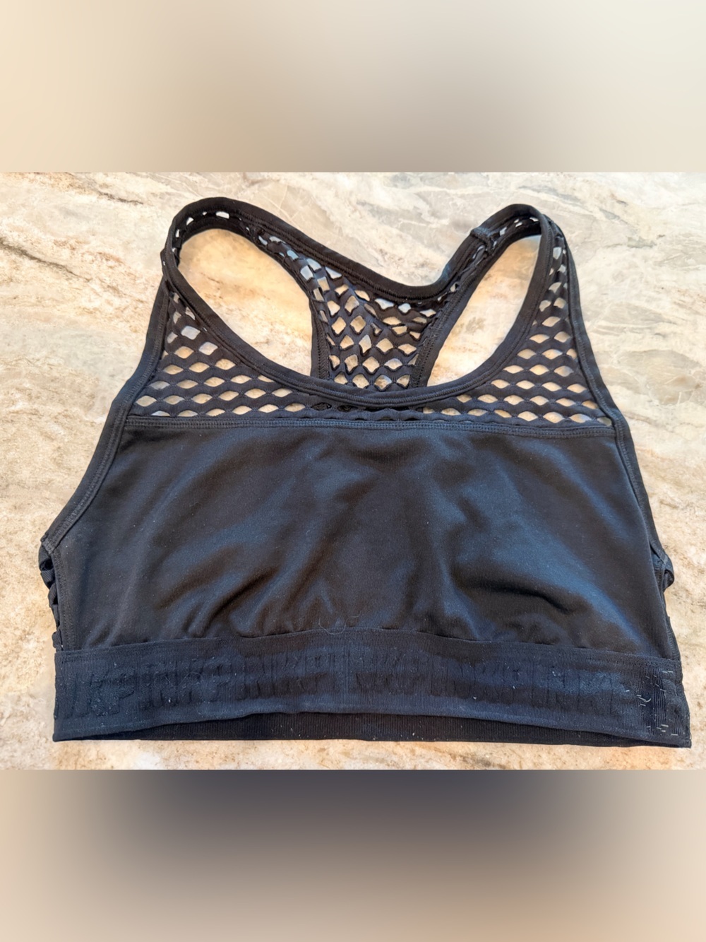 PINK Victoria Secret Sports Bra Womens Small Black Racerback Mesh Workout
